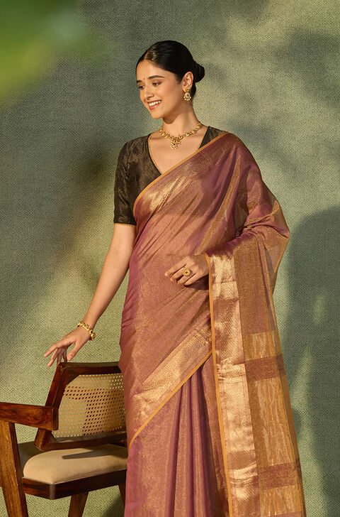 Purple Woven Pure Tissue Cotton Maheshwari Saree