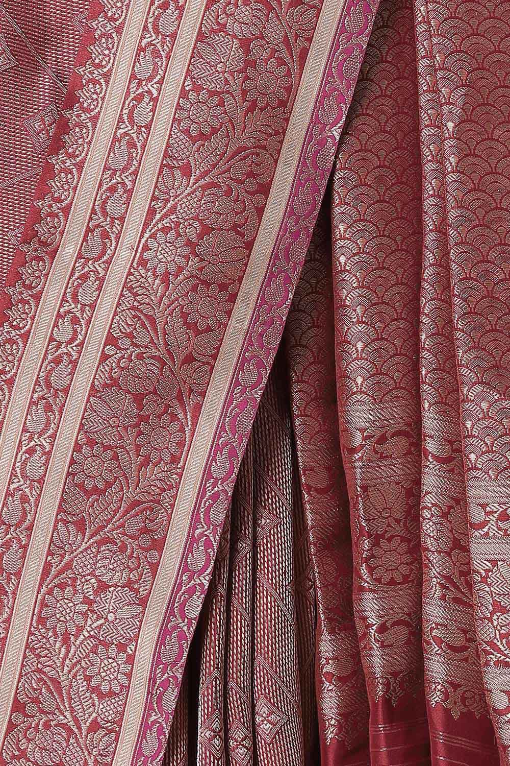 Dark Red Pure Silk Banarasi Brocade Saree image number null