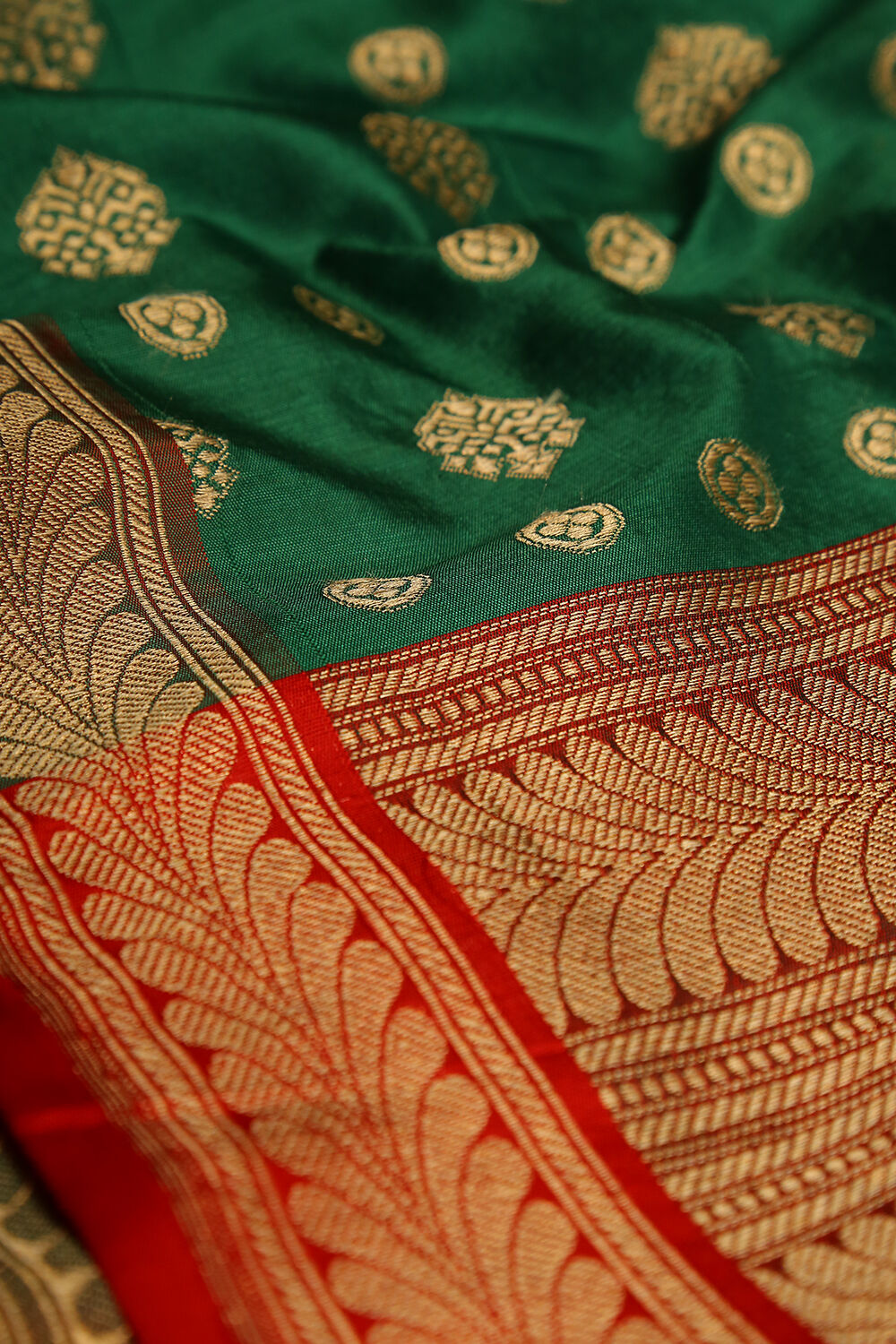Dark Green Pure Silk Banaras Dupatta image number null