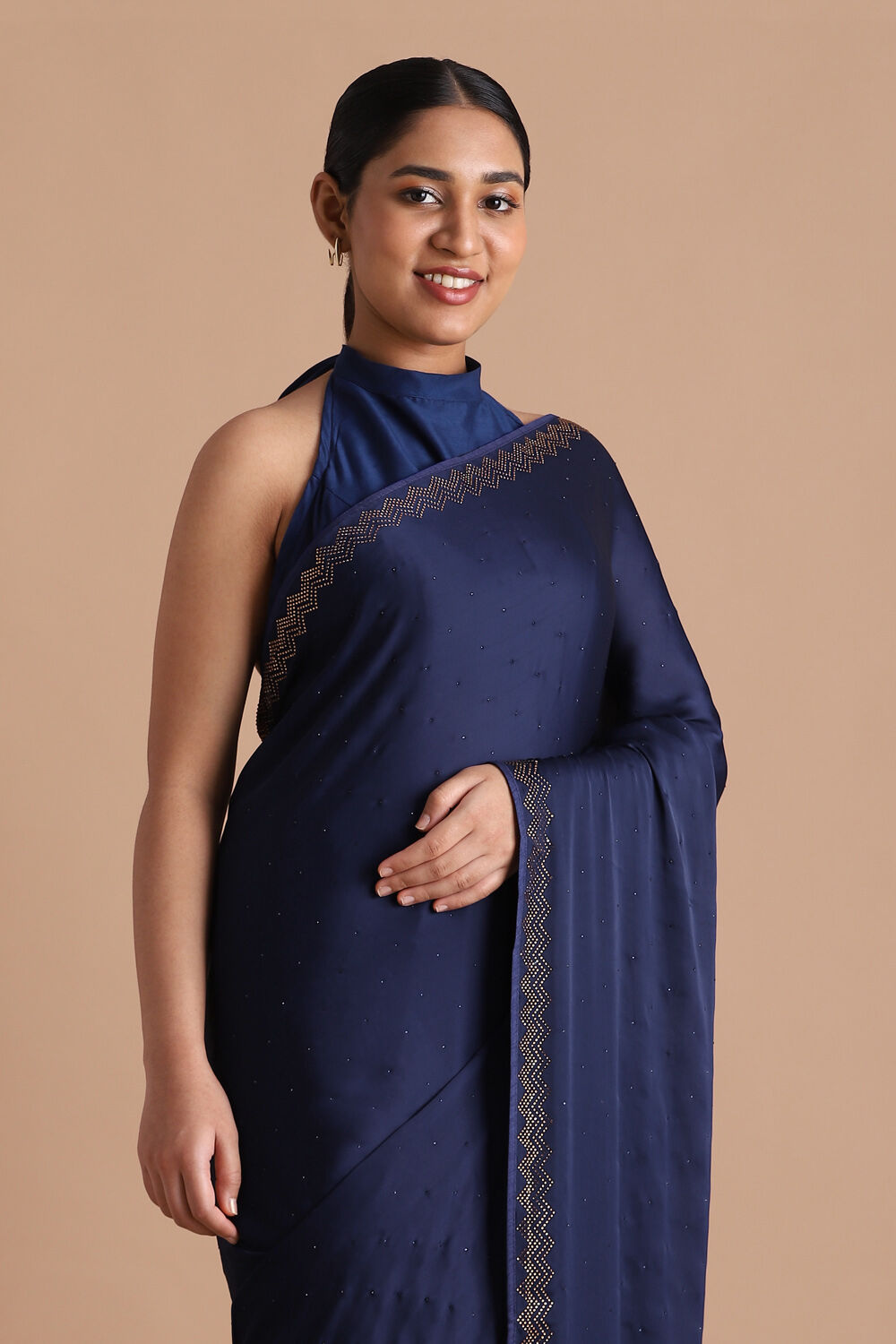 Dark Pure Blue Embroidered Saree image number null