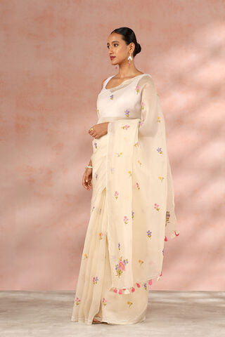 White Contemporary Pure Silk Organza Embroidery Saree thumbnail image number null