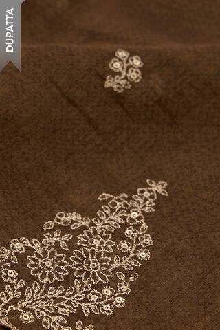 Brown Pure Silk Cotton Embroidered Unstitched Suit Set thumbnail image number null