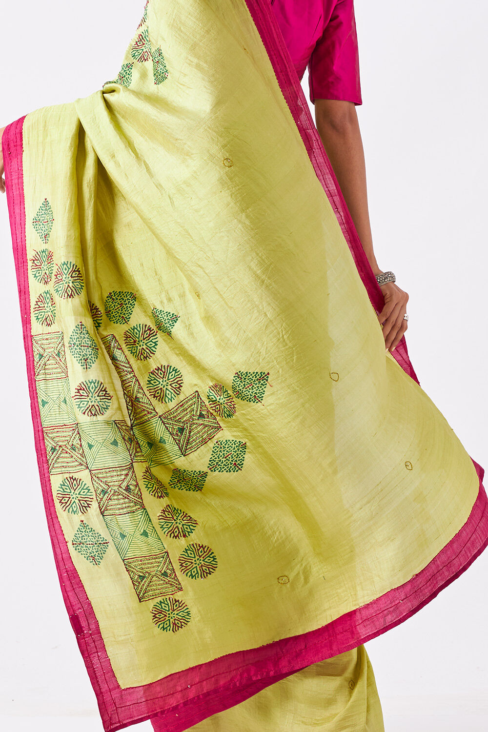 Green Pure Silk Hand Paint Saree image number null