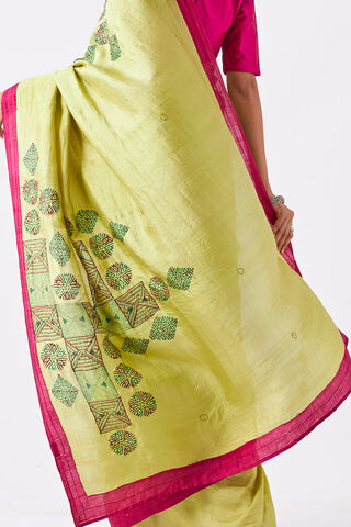 Green Pure Silk Hand Paint Saree thumbnail image number null