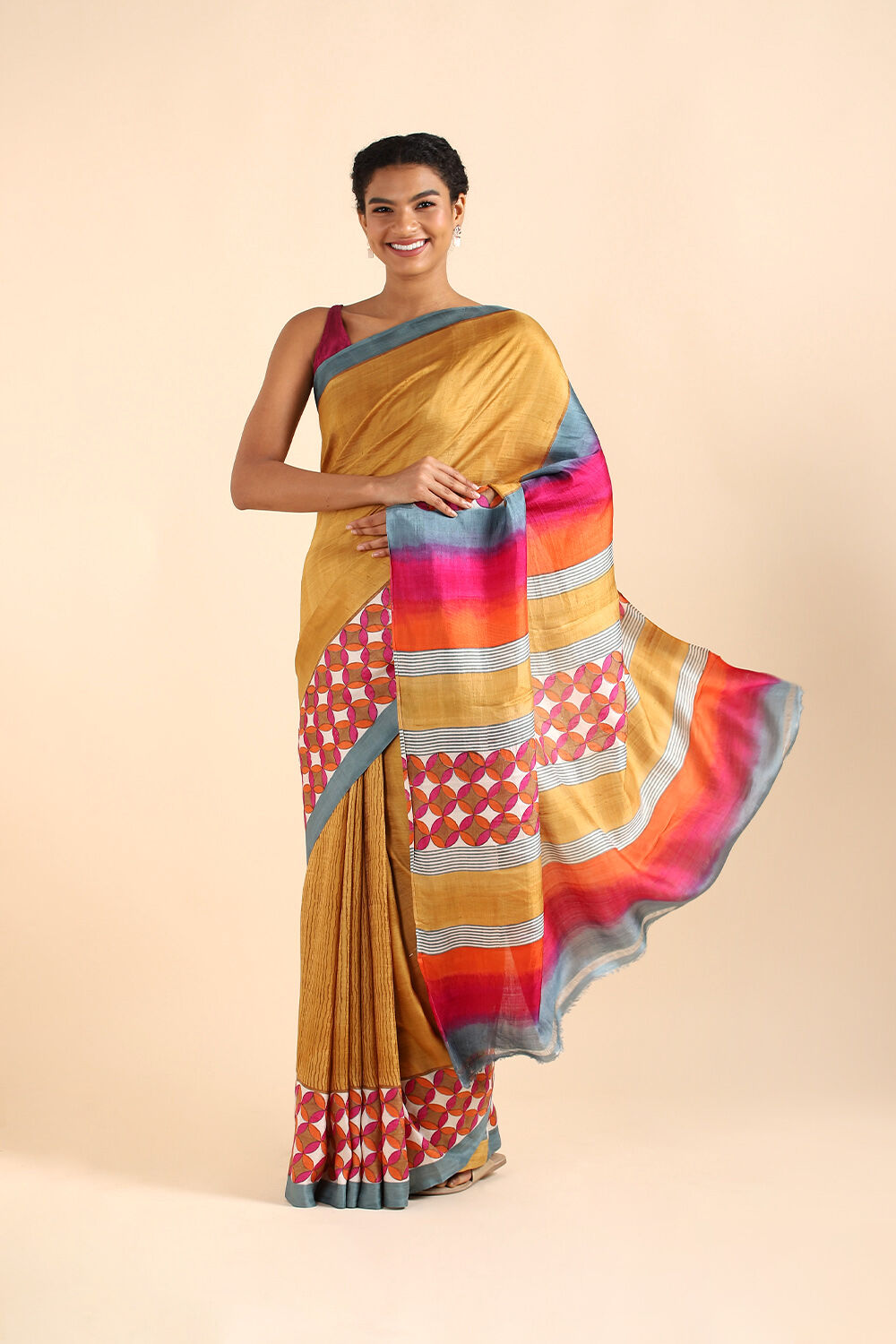 Beige Pure Silk Printed Saree image number null