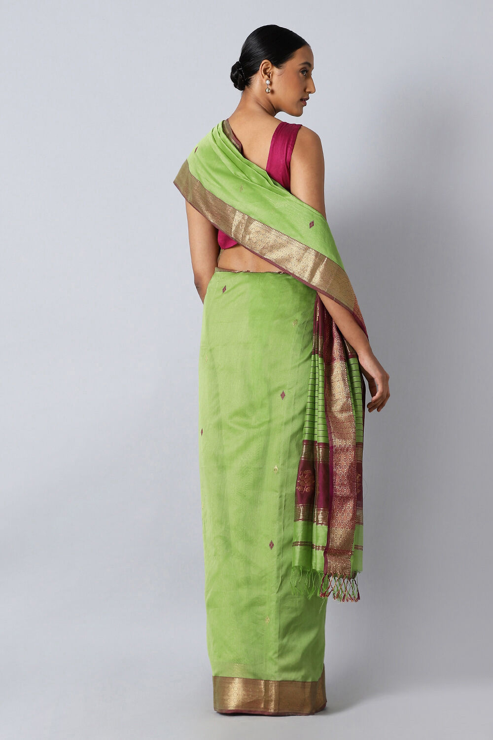 Light Green Pure Silk Cotton Maheswari Saree image number null