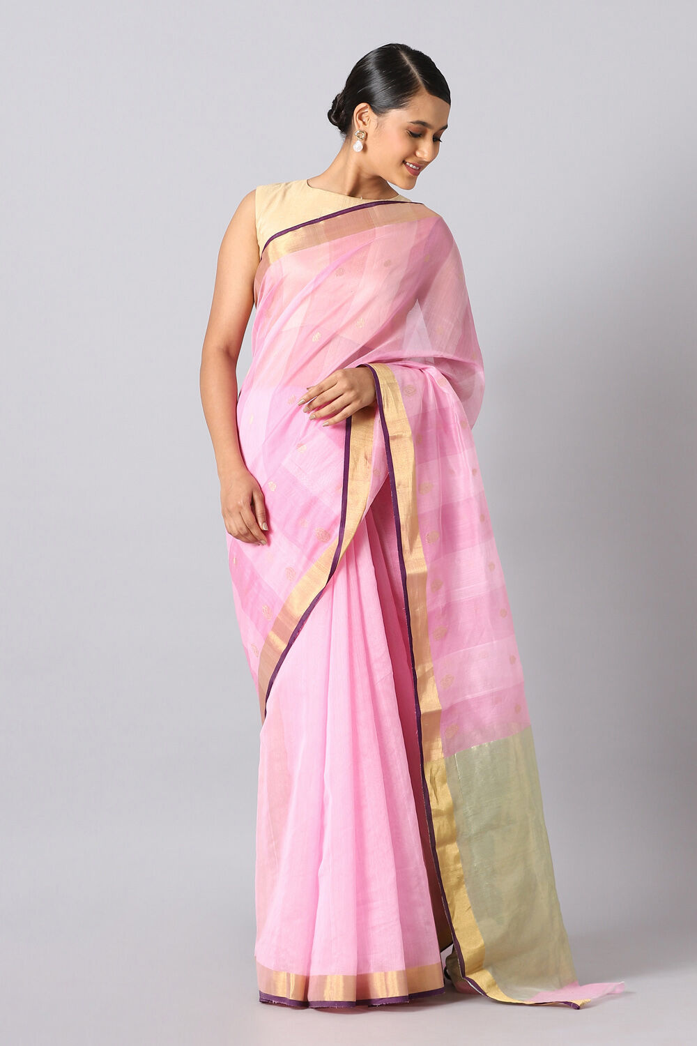 Pink Pure Silk Cotton Chanderi Saree image number null