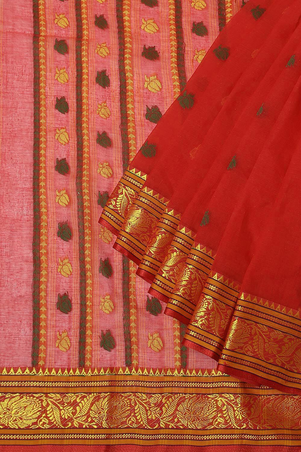 Red Pure Cotton Jamdani Saree image number null