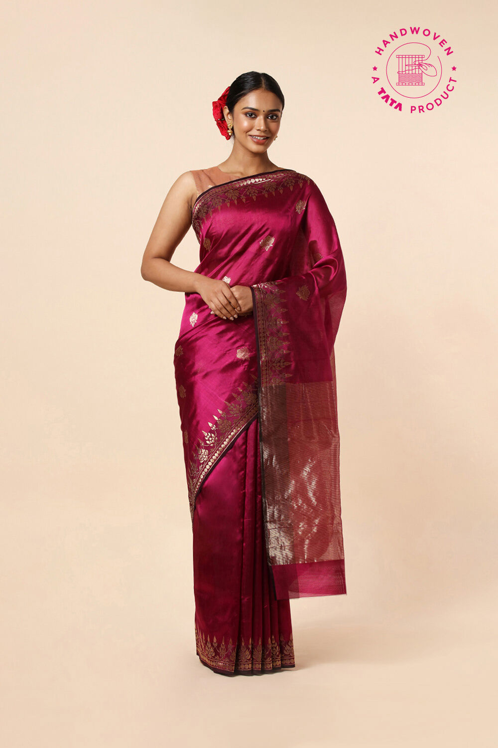 Dark Pink Pure Silk Chanderi Saree image number null