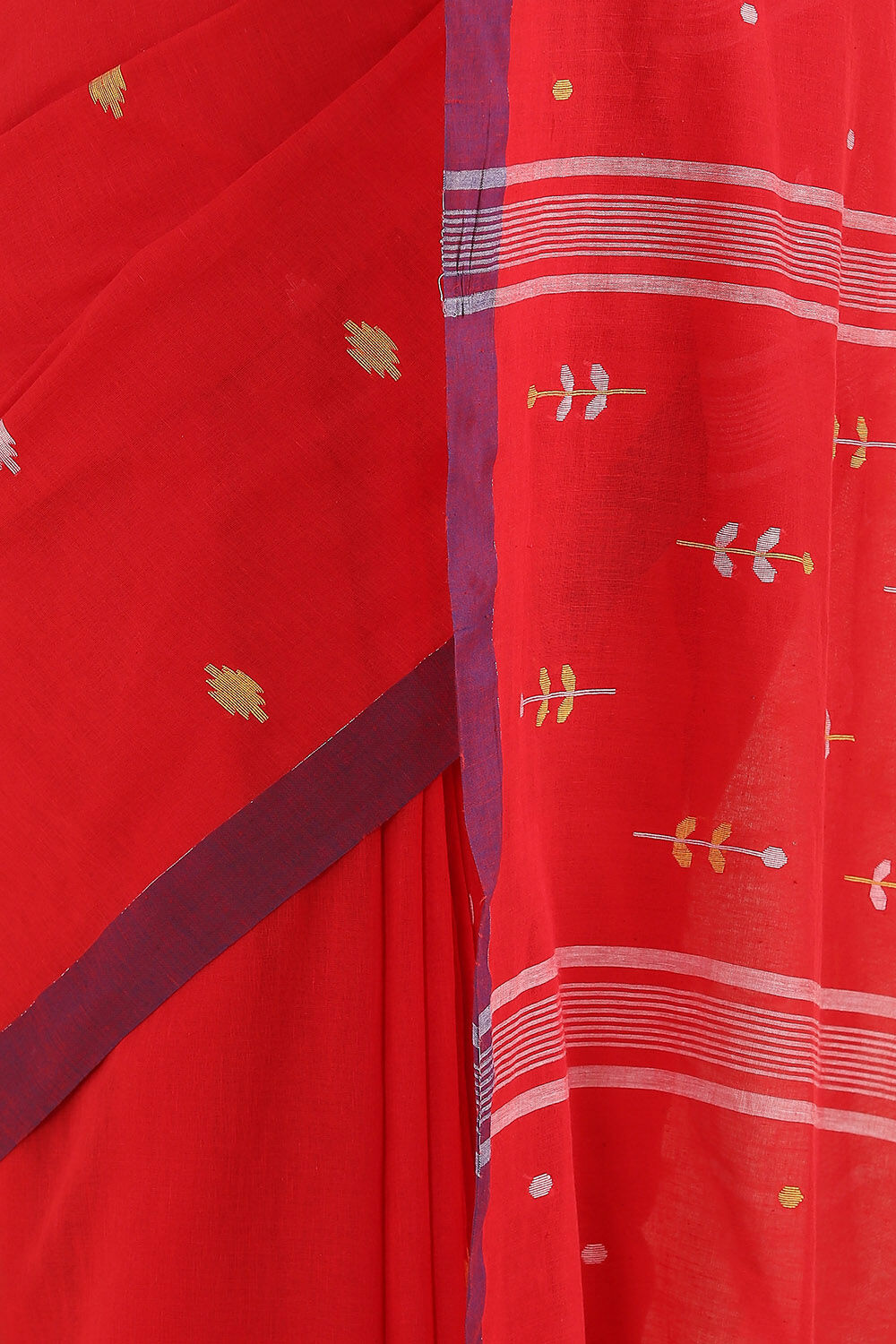 Dark Red Pure Cotton Jamdani Saree image number null