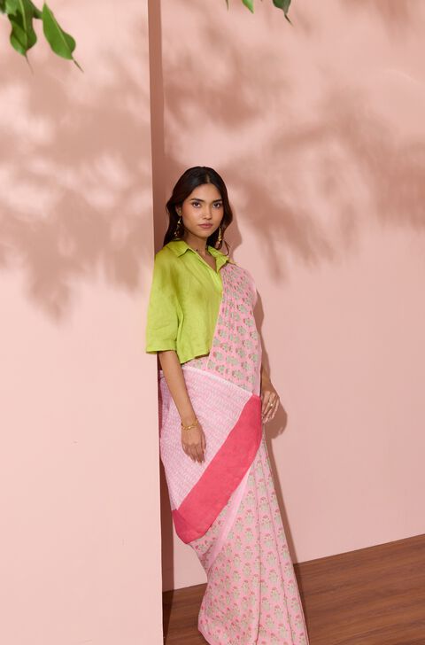 Light Pink Bengal Screen Printed Pure Mulmul Cotton Saree