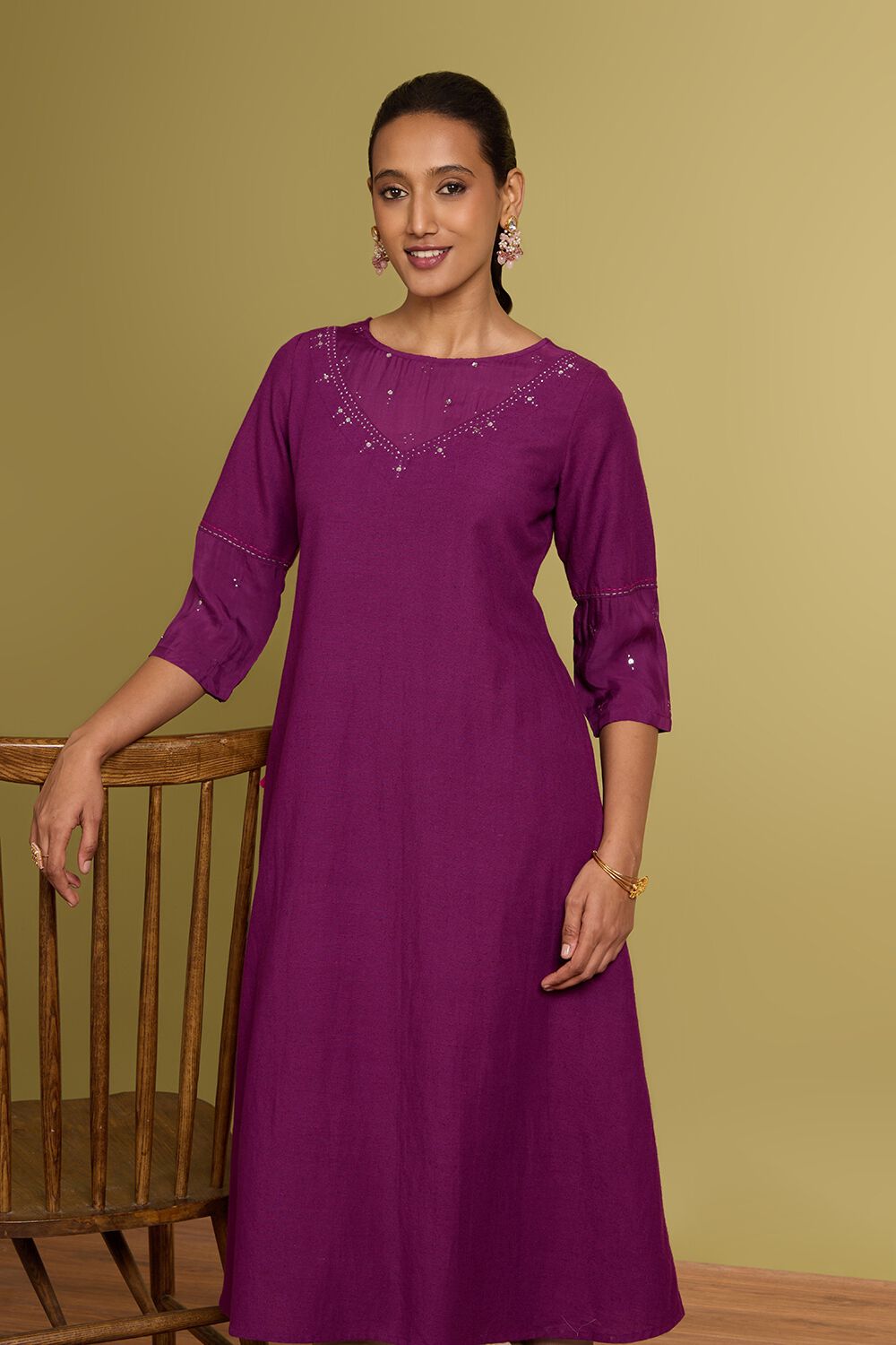 Violet Cotton Viscose Mukaish Kurta image number null