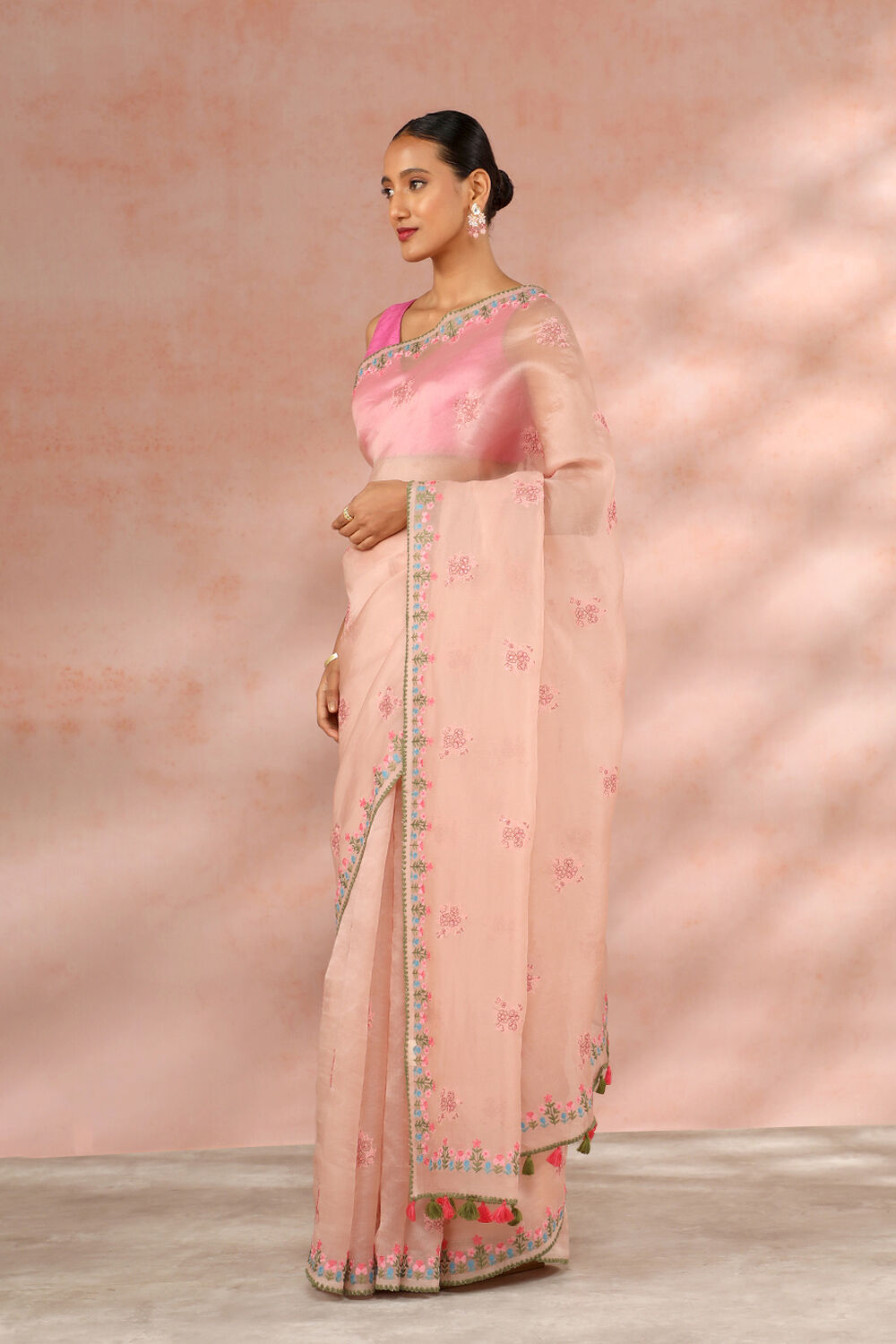 Light Pink Contemporary Pure Silk Organza Embroidery Saree image number null