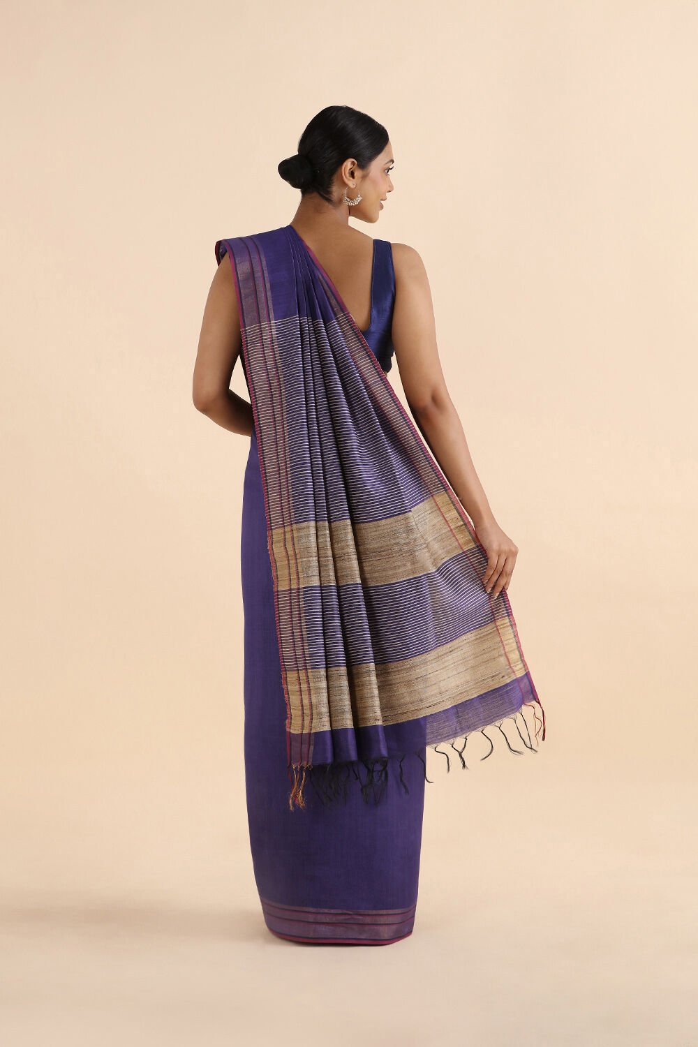 Dark Blue Pure Silk Viscose Bhagalpuri Saree image number null
