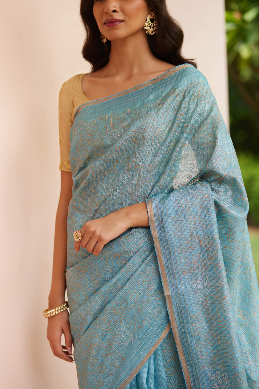 Blue Contemporary Pure Tussar Silk Embroidery Saree image number null