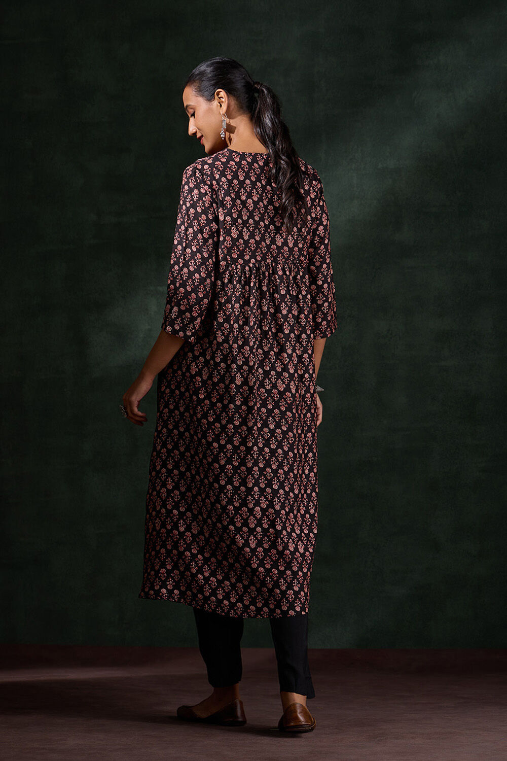 Black Screen Printed Viscose Kurta Set image number null