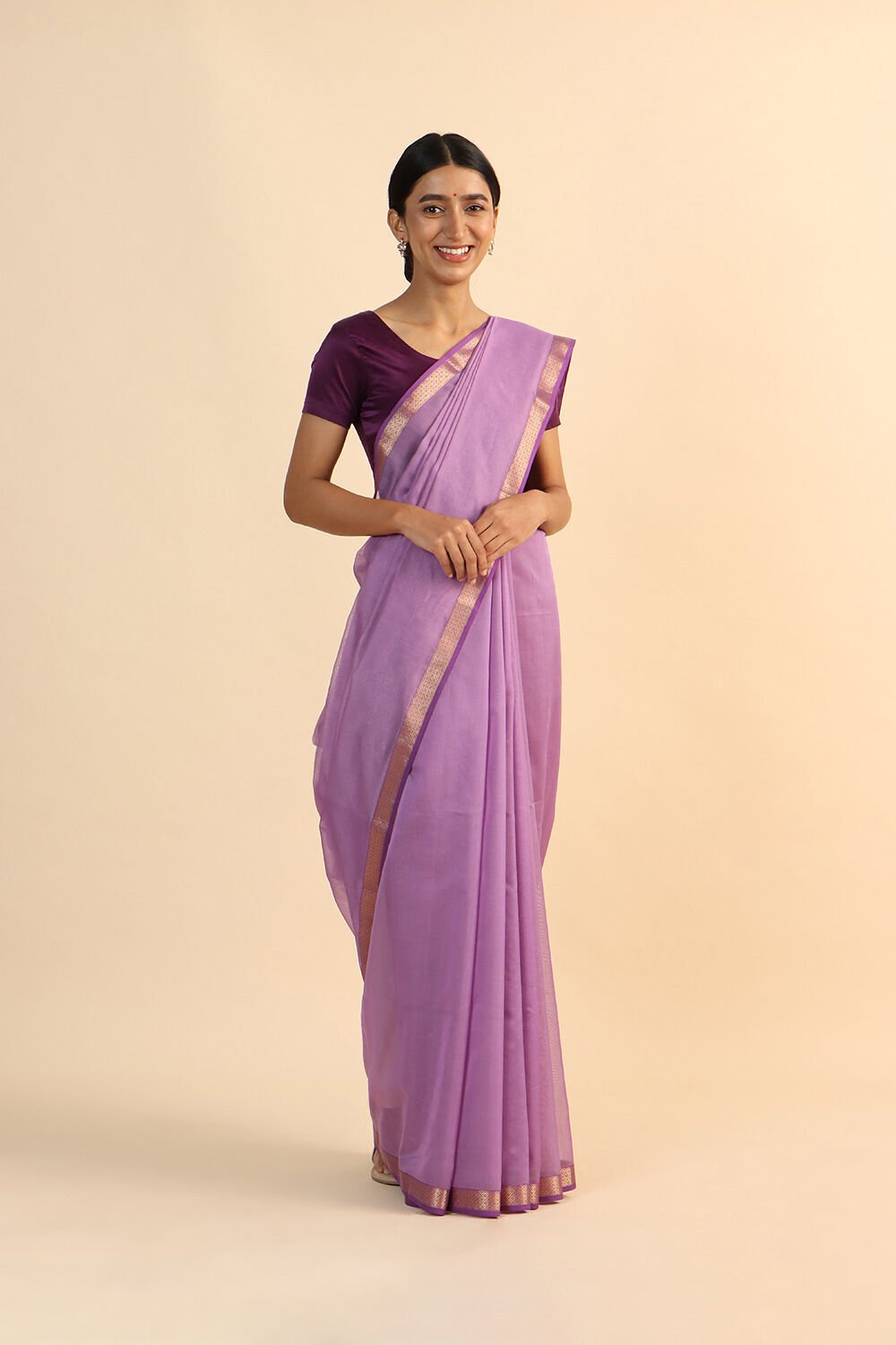 Violet Pure Silk Cotton Maheswari Saree image number null
