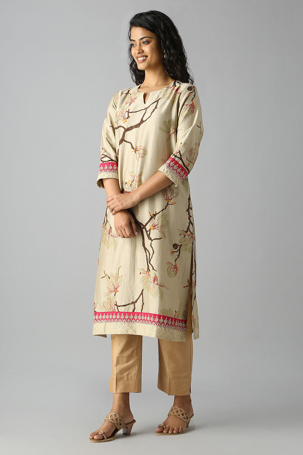 Beige Printed Kurta image number null