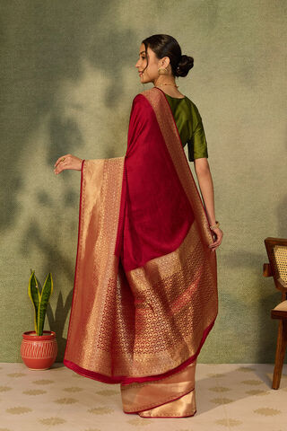 Red Viscose Satin Woven Saree thumbnail image number null