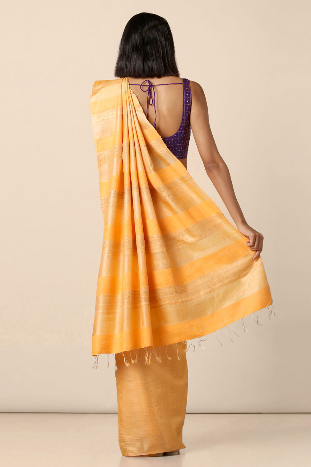 Orange Pure Tussar Silk Woven Saree image number null