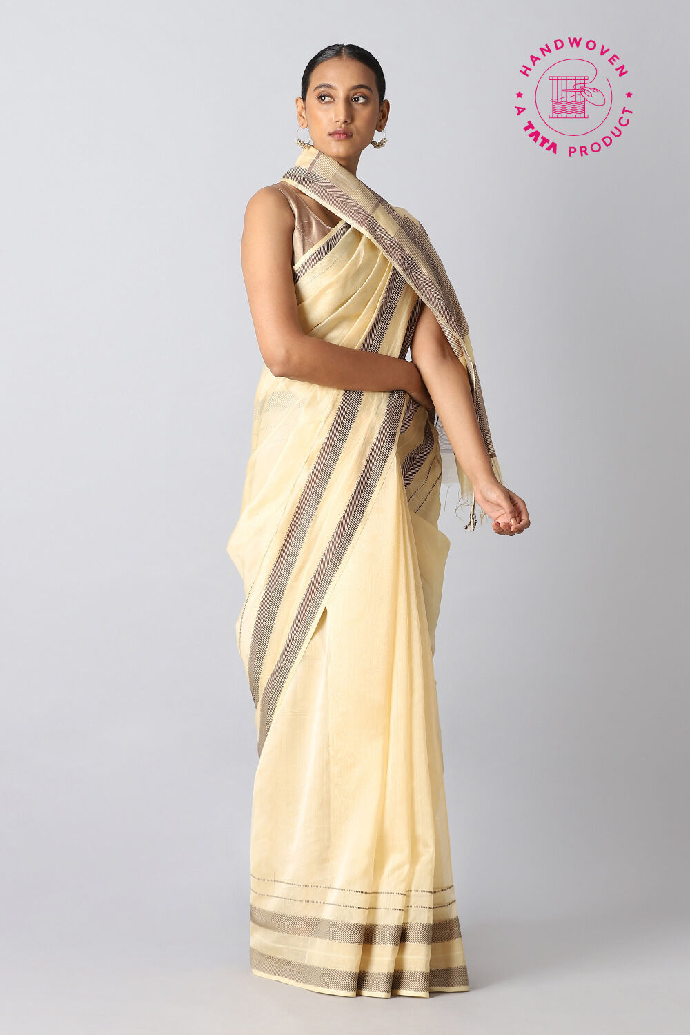 Beige Pure Silk Cotton Maheswari Saree image number null