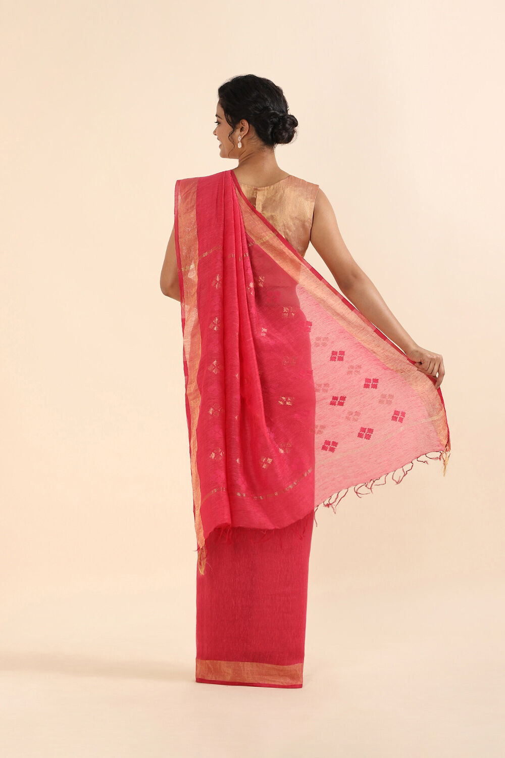 Pink Pure Silk Linen Bhagalpuri Saree image number null