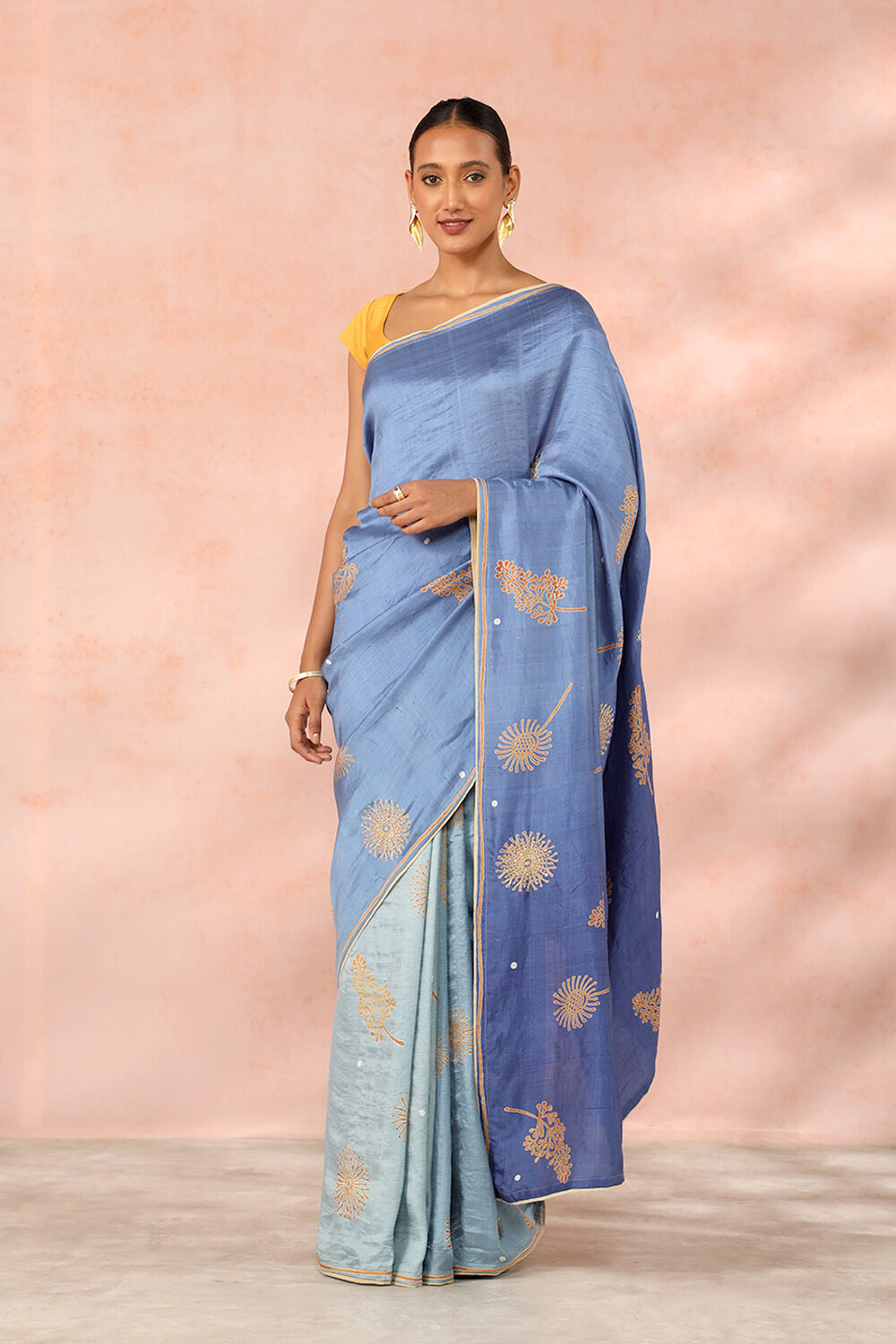 Blue Contemporary Pure Silk Hand Painted Saree image number null