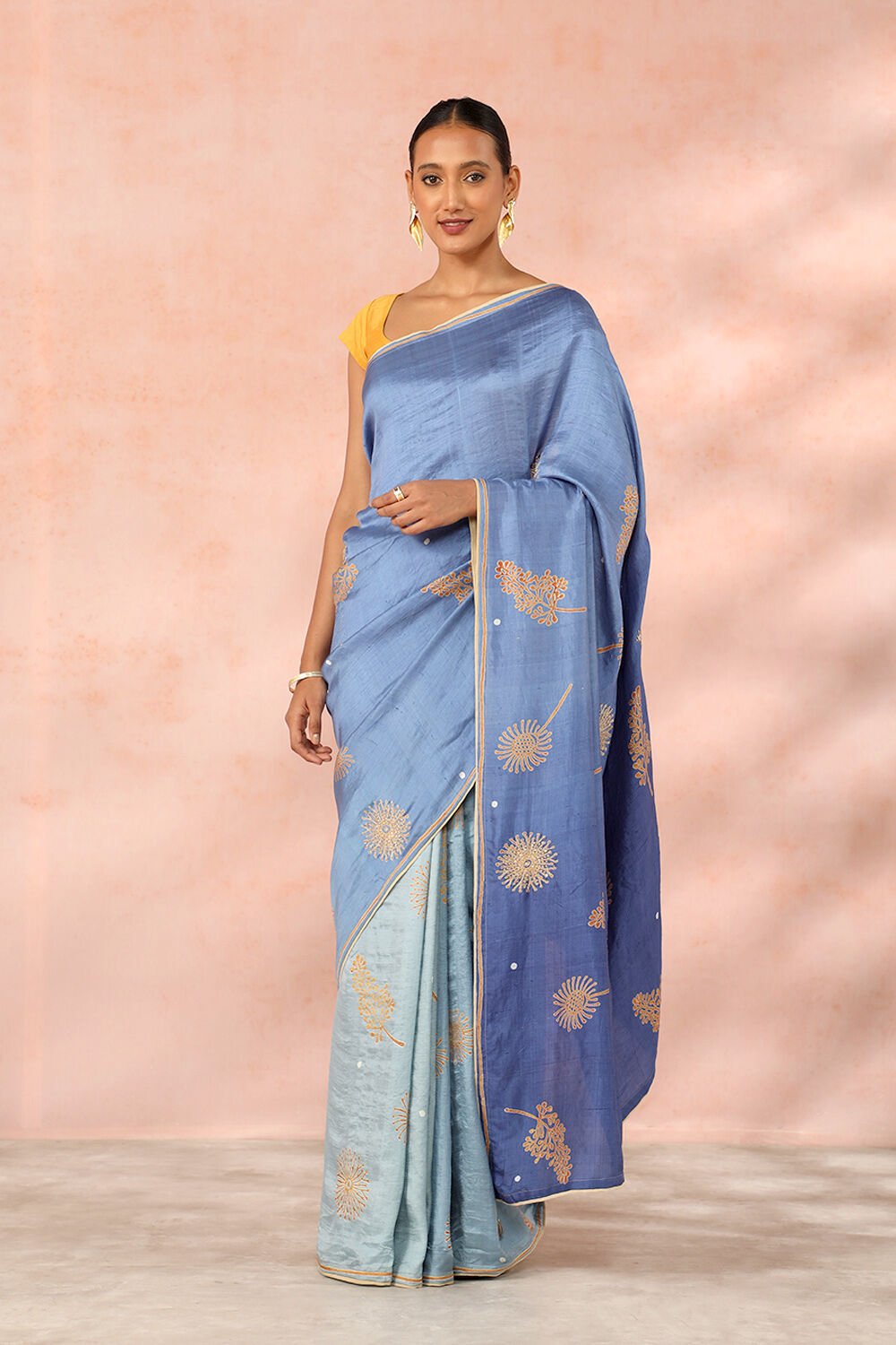 Blue Contemporary Pure Silk Hand Painted Saree image number null
