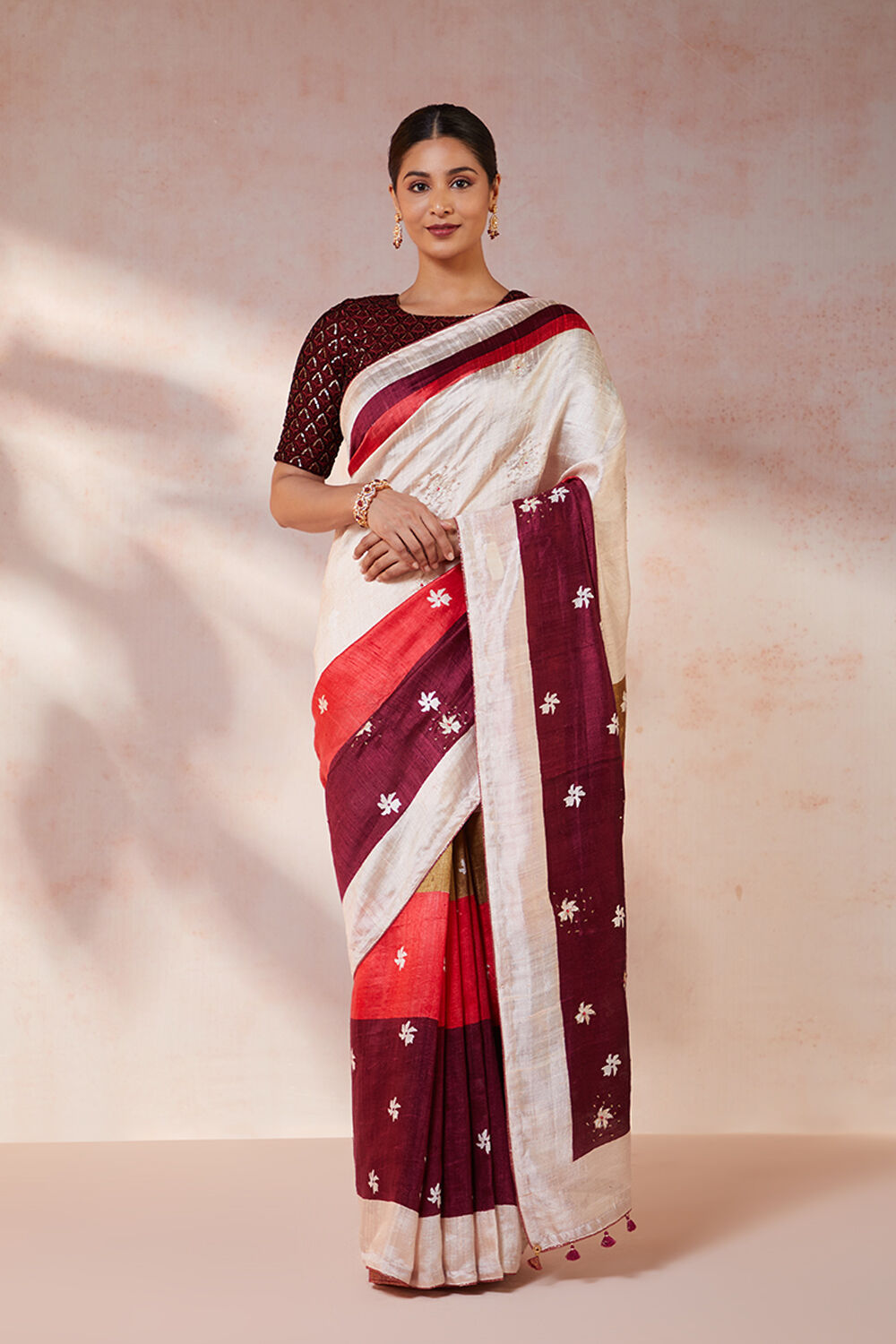 Multicoloured Hand Painted Silk Saree image number null