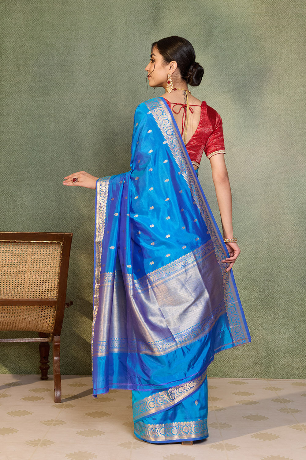 Blue Silk Viscose Cutwork Banarasi Saree image number null