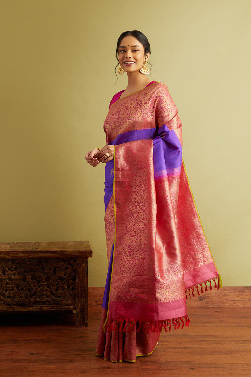 Purple Woven Pure Silk Kanjivaram Saree image number null
