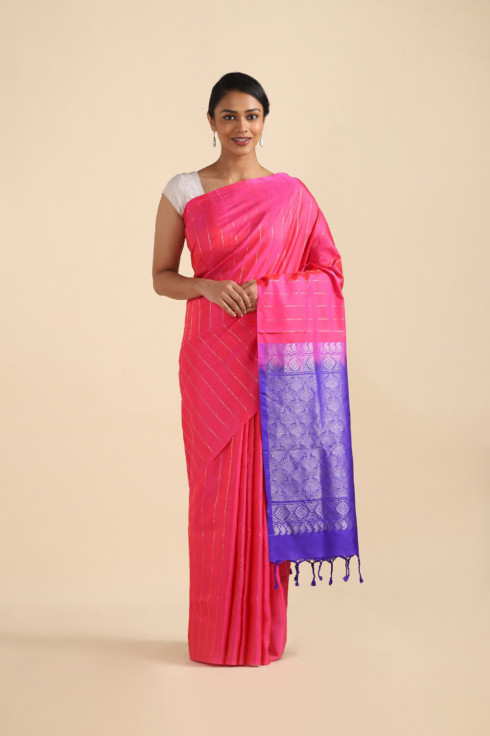 Dark Pink Pure Soft Silk Saree image number null