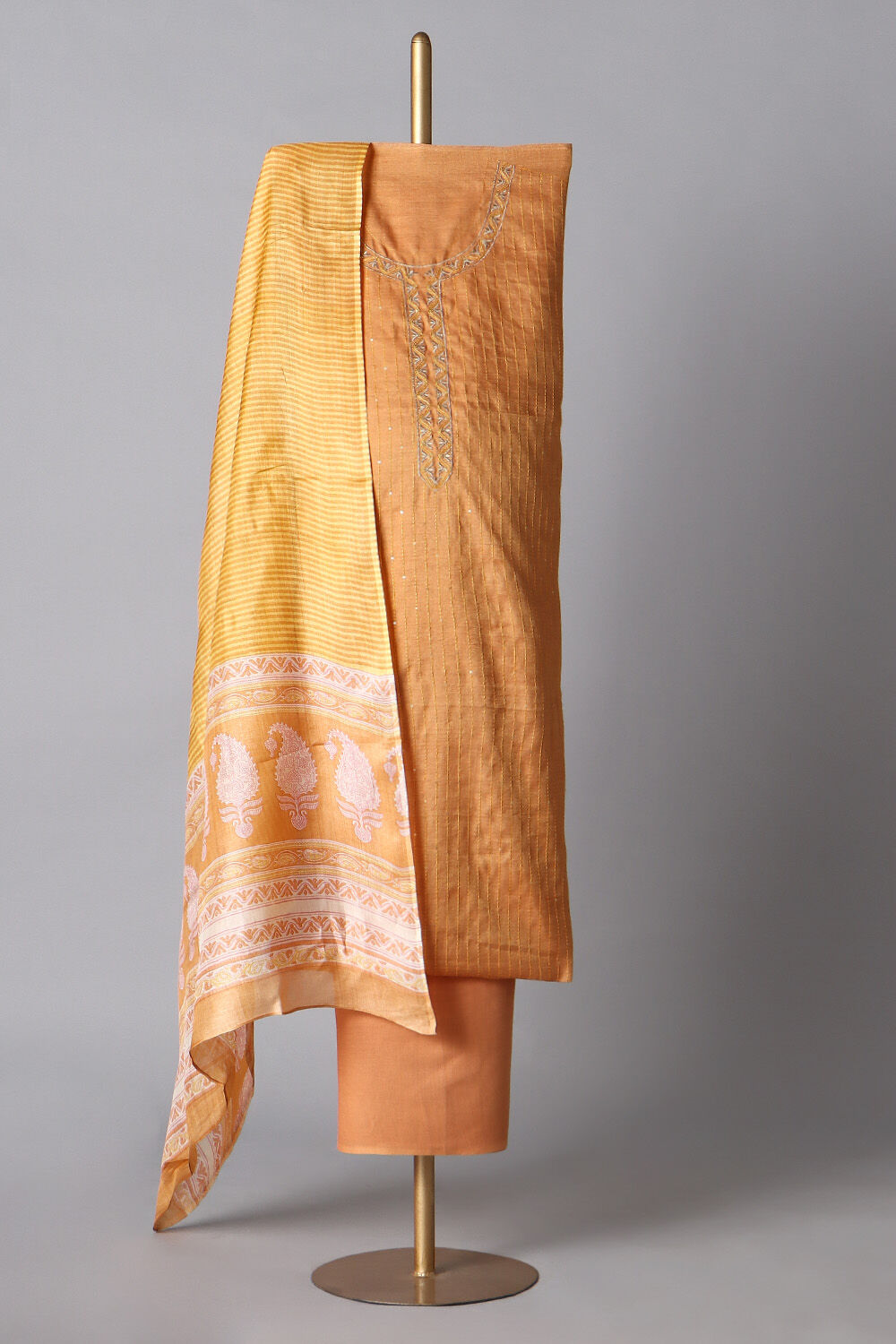 Yellow Tissue Embroiderd Unstitched Suit Set image number null