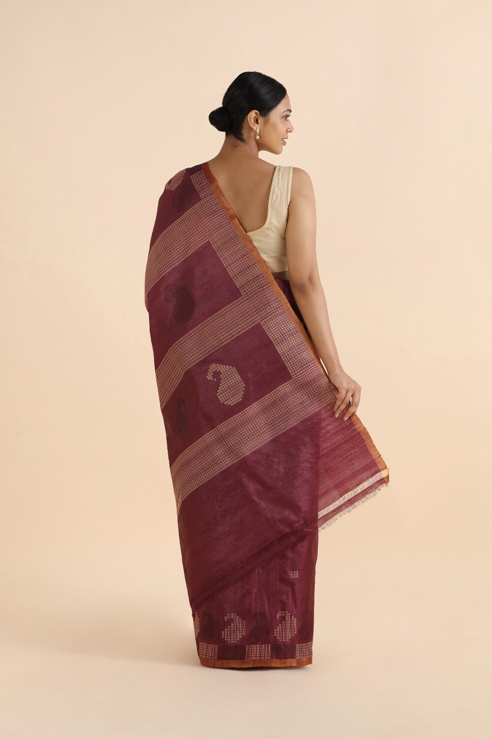 Dark Pure Red Tussar Woven Saree image number null
