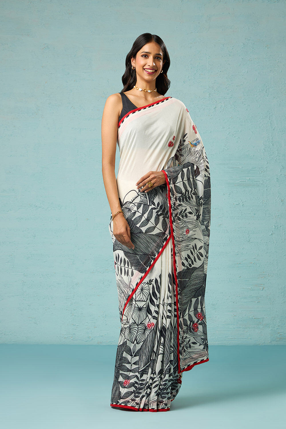 Off White Printed Pure Silk Cotton Saree image number null