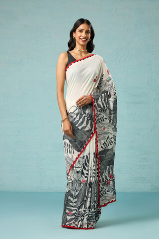 Off White Printed Pure Silk Cotton Saree image number