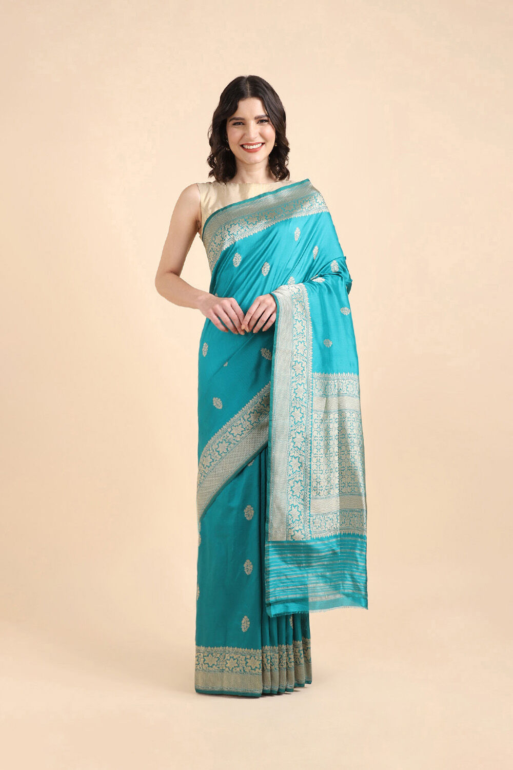 Blue Pure Silk Banarasi Saree image number null