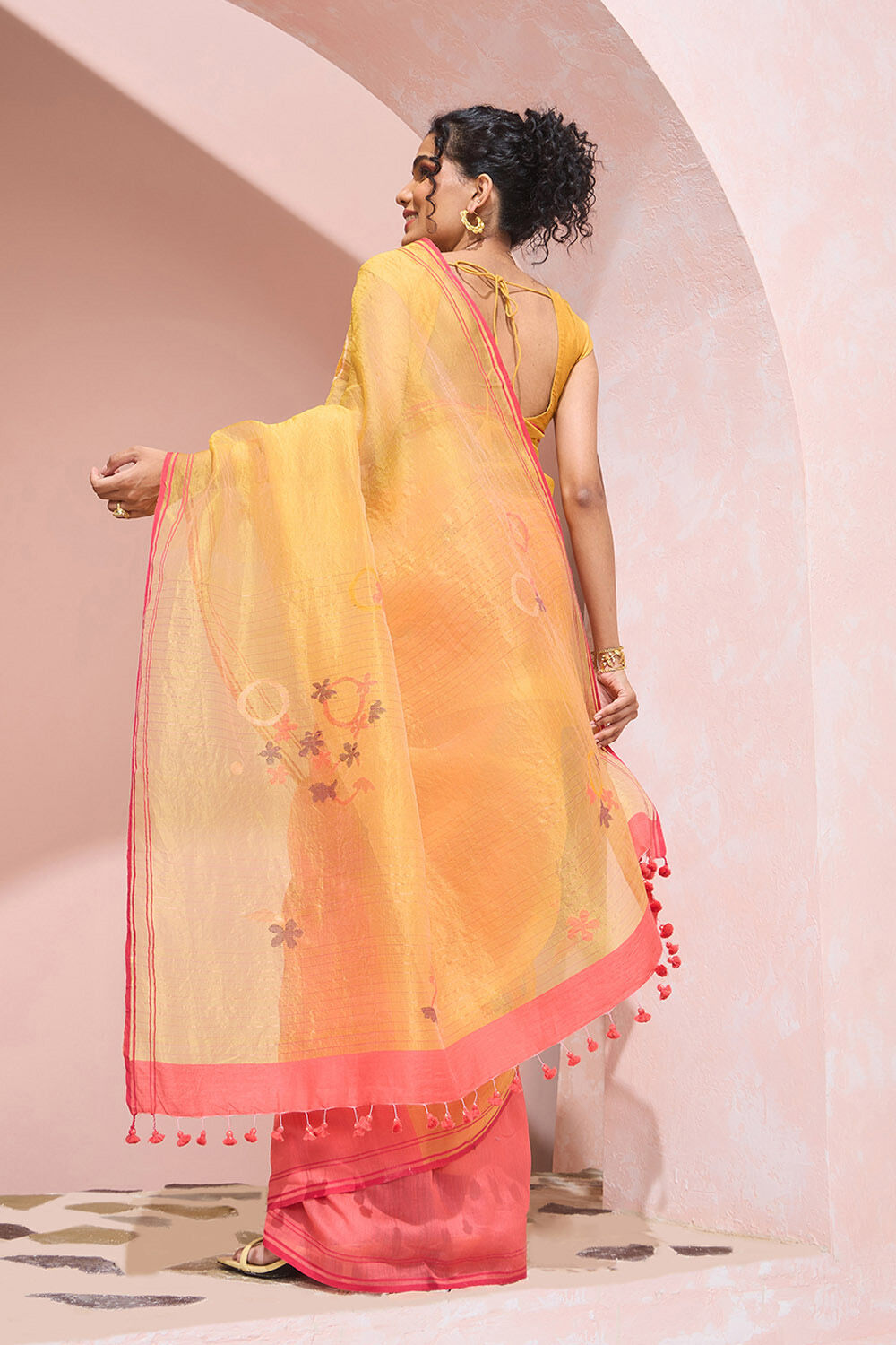 Pink Bengal Pure Silk Cotton Jamdani Saree image number null