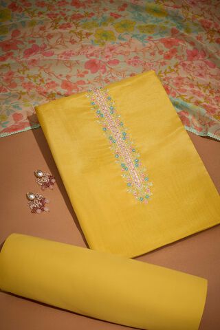 Yellow Viscose Embroidered Unstitched Suit Set