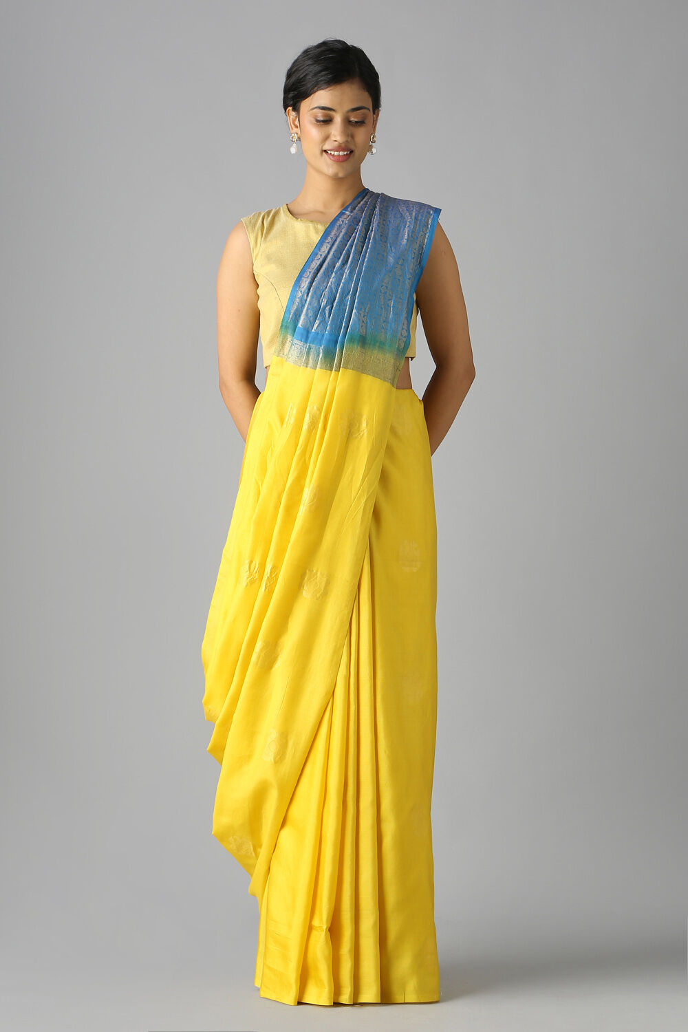 Yellow Pure Silk Tencel South Saree image number null