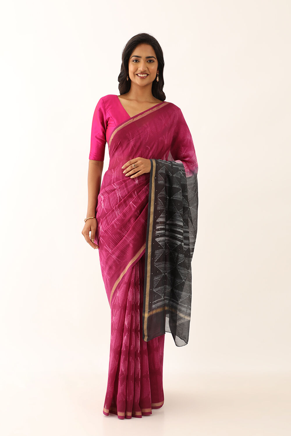 Purple Pure Silk Cotton Shibori Saree image number null