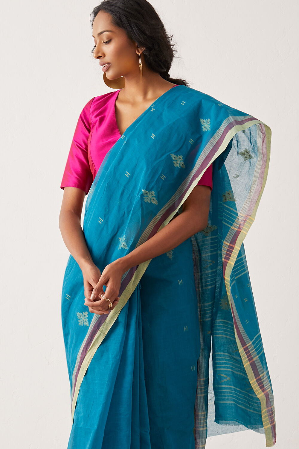 Blue Pure Cotton Bengal Saree image number null