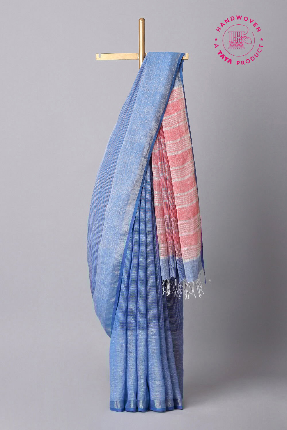 Light Blue Pure Linen Bengal Saree image number null