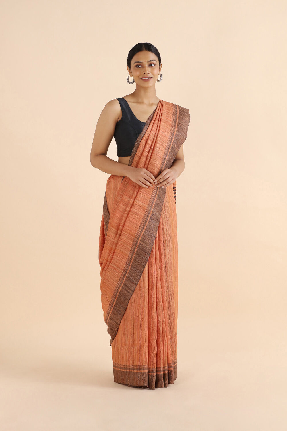 Light Pure Orange Tussar Bhagalpuri Saree image number null