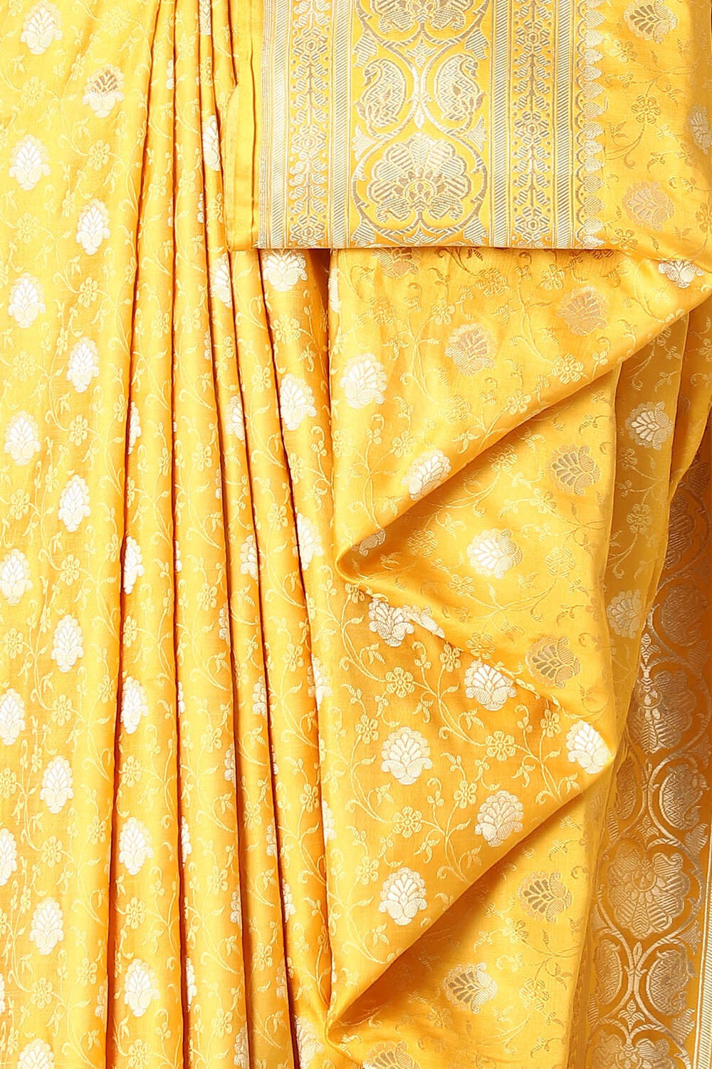 Dark Yellow Pure Silk Banarasi Tanchoi Saree image number null