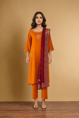 Orange Viscose Embroidered Kurta Set thumbnail image number null