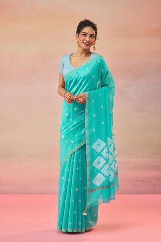 Light Blue Gujarat Pure Silk Cotton Tie & Dye Bandhni Saree thumbnail image number null