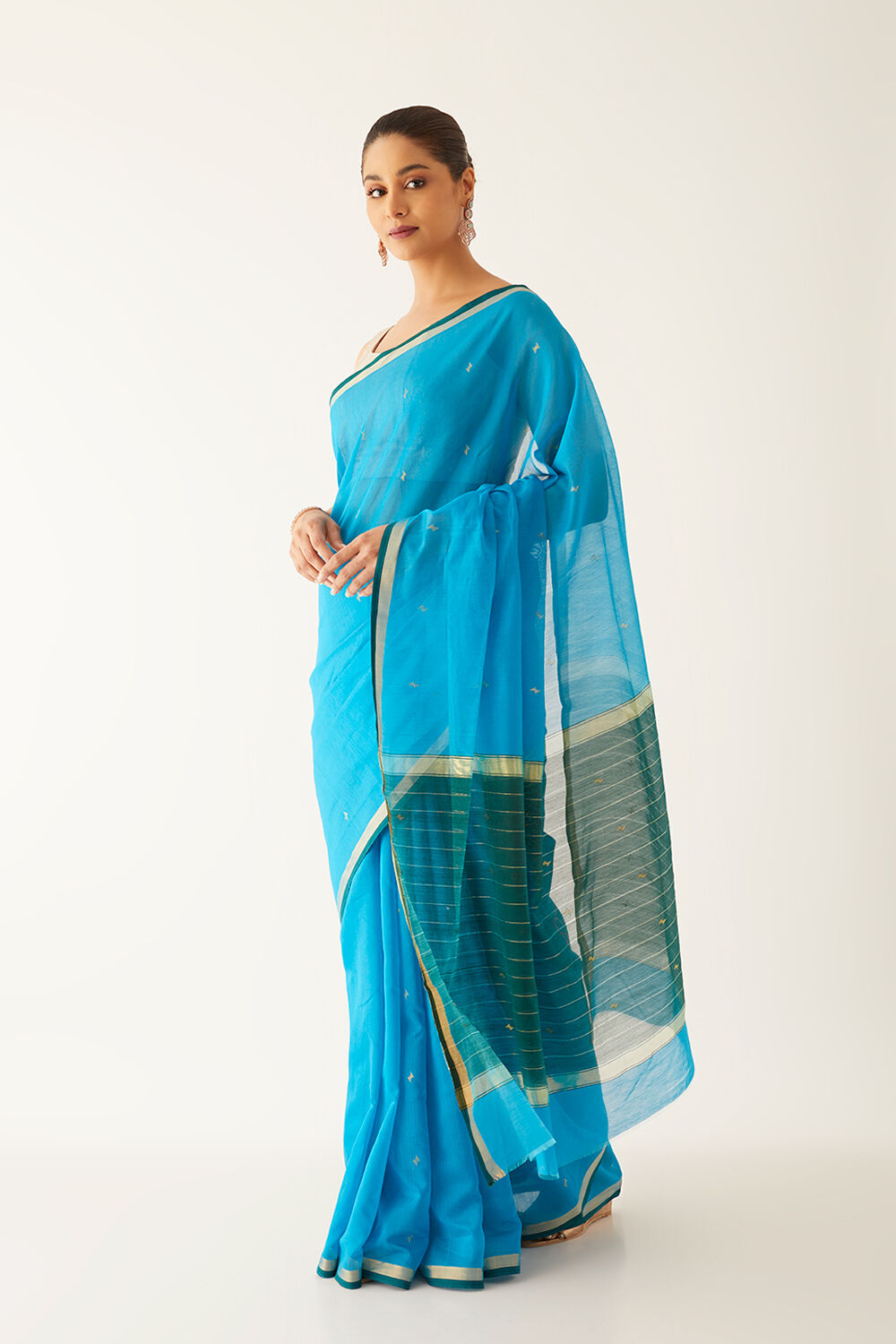 Blue Pure Silk Cotton Chanderi Saree image number null