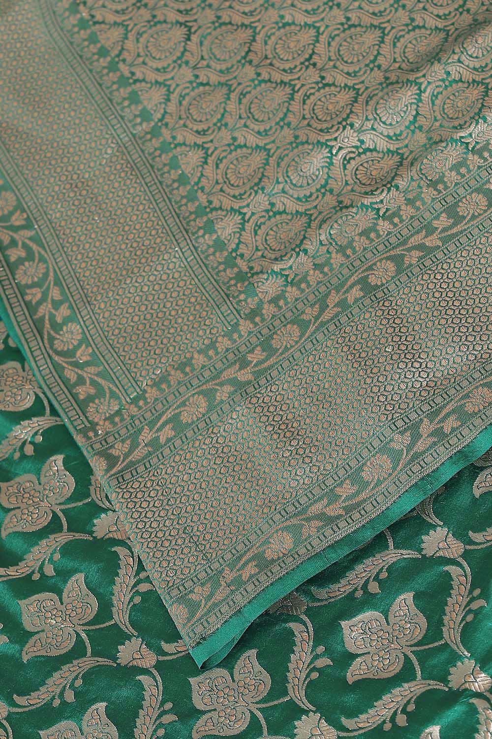 Dark Green Pure Silk Banarasi Saree image number null