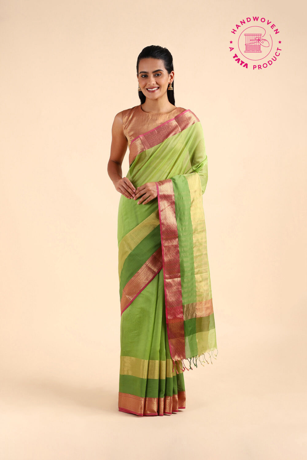 Light Green Pure Silk Cotton Maheswari Saree image number null
